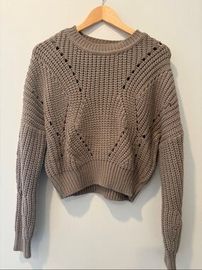 Dynamite Taupe Cropped Crewneck Sweater